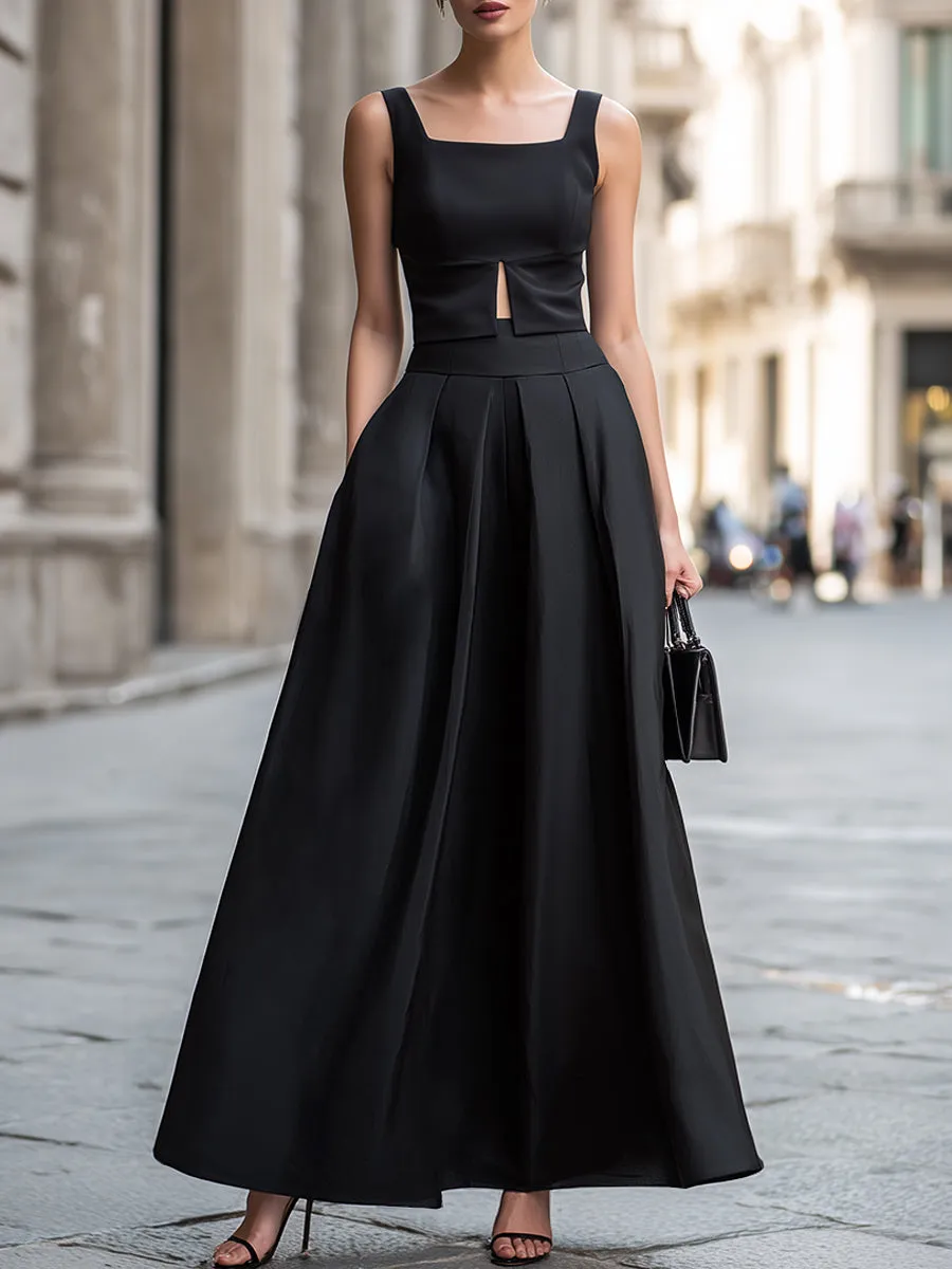 Square Neck Cutout Waist Structured A-Line Midi Dress sold by Mooyius product image thumbnail 2