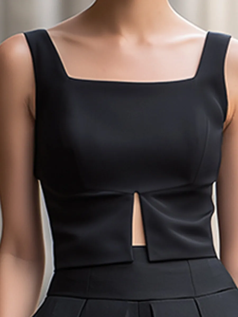 Square Neck Cutout Waist Structured A-Line Midi Dress sold by Mooyius product image thumbnail 3
