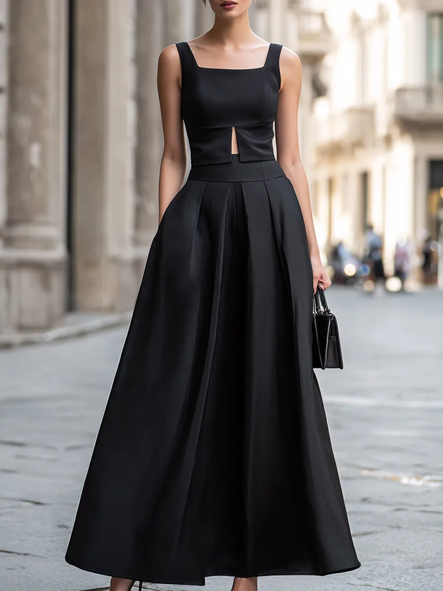 Square Neck Cutout Waist Structured A-Line Midi Dress sold by Mooyius