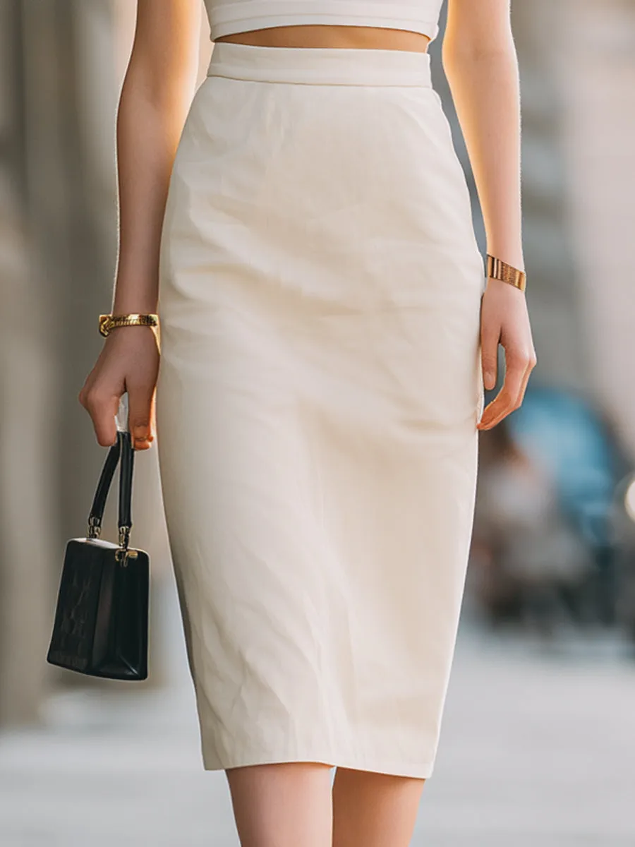 Minimalist Mock Neck Cropped Top & High-Waist Pencil Skirt Set sold by Mooyius product image thumbnail 3