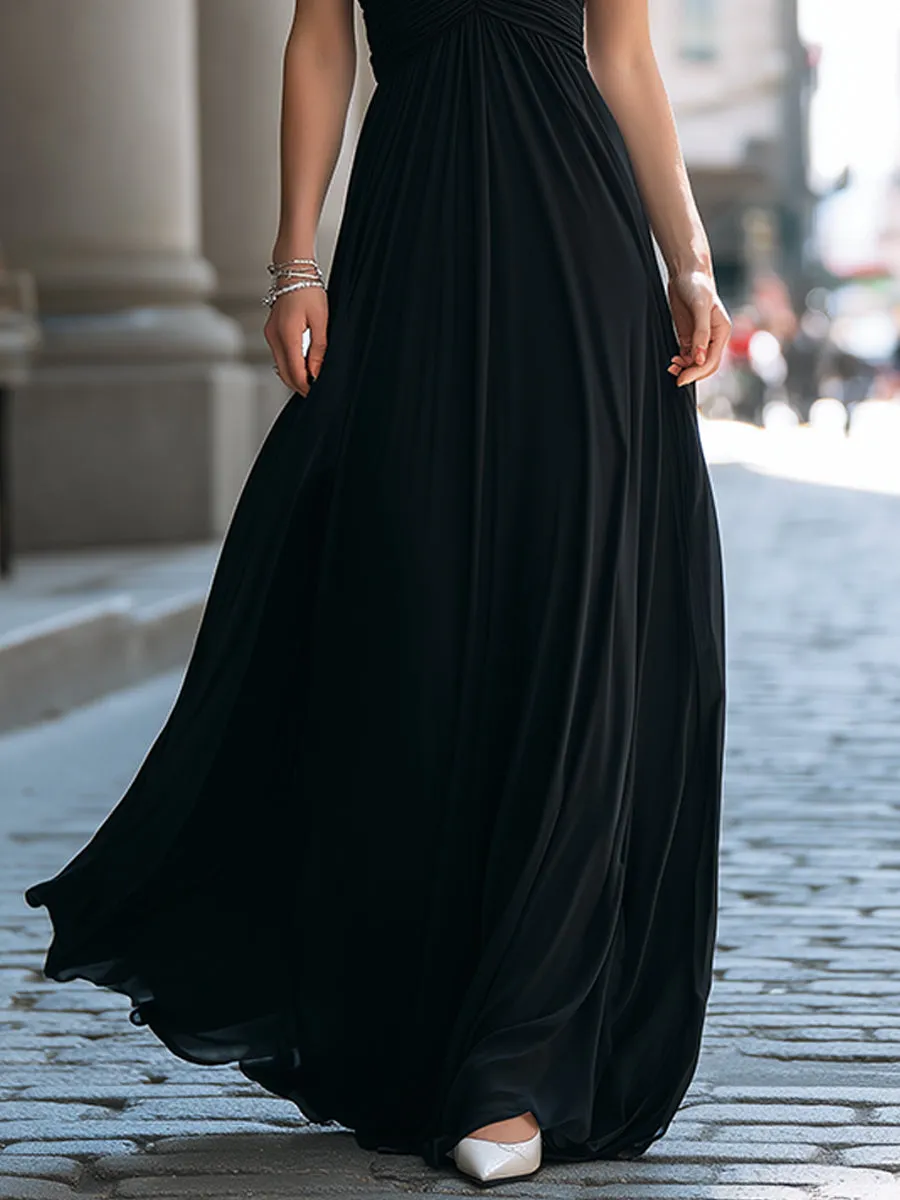Halter Neck Ruched Bodice Flowing Maxi Evening Dress sold by Mooyius product image thumbnail 3