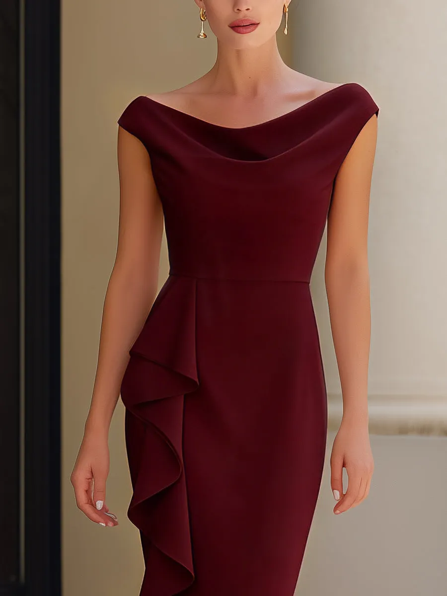 Off-Shoulder Draped Ruffle Detail Sheath Dress sold by Mooyius product image thumbnail 2