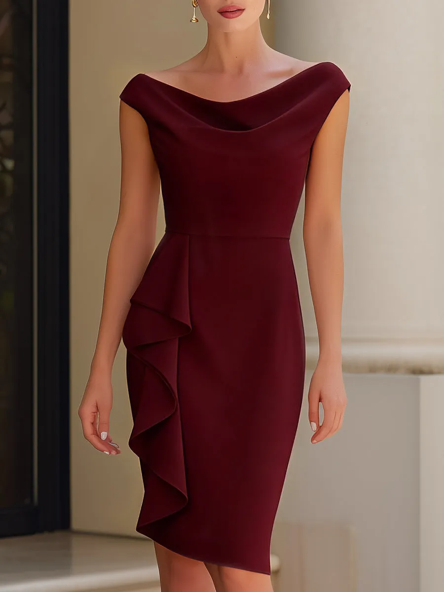 Off-Shoulder Draped Ruffle Detail Sheath Dress sold by Mooyius