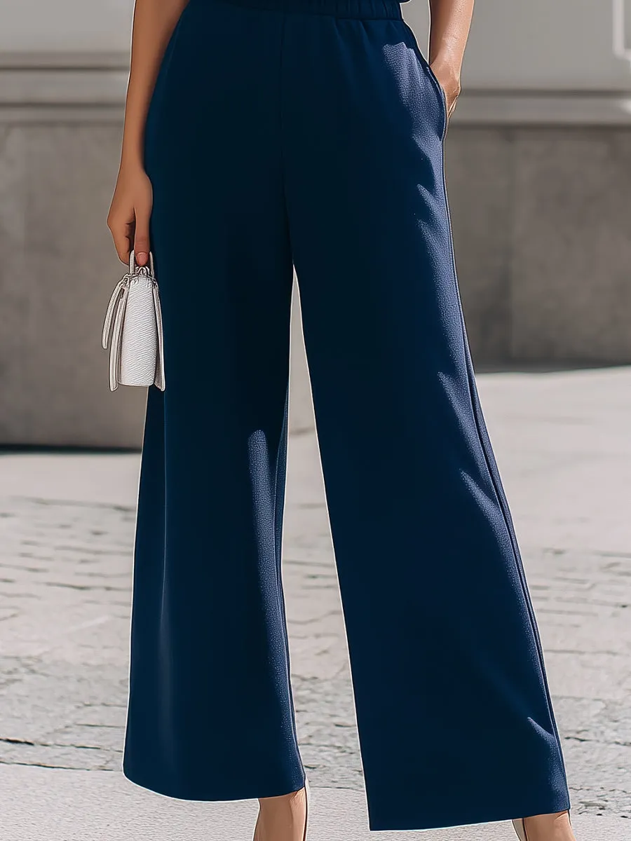 Contrast Trim Short-Sleeve Top & Elastic-Waist Wide-Leg Pants Two-Piece Set sold by Mooyius product image thumbnail 3