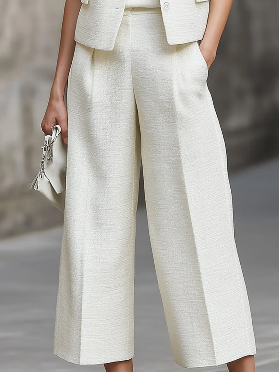 Minimalist Structured Sleeveless Mandarin Collar Vest And Wide-Leg Cropped Pants Set sold by Mooyius product image thumbnail 3