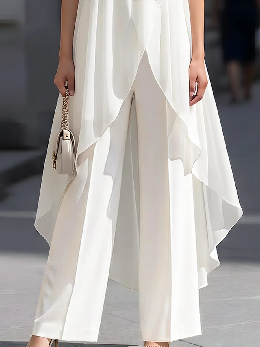 Layered Sheer Overlay High Neck Sleeveless Top And Wide-Leg Pants Set sold by Mooyius product image thumbnail 3