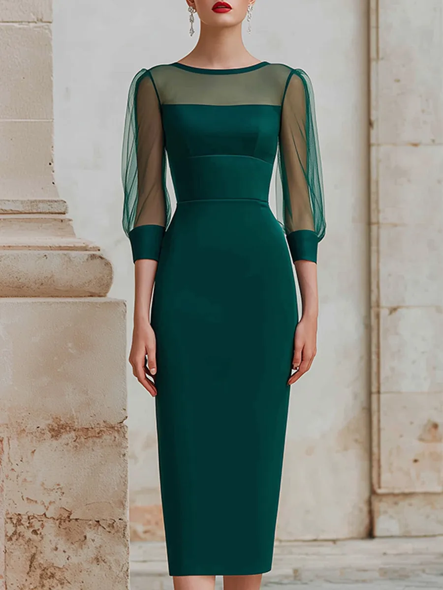 Sheer Mesh Sleeve Structured Midi Dress sold by Mooyius