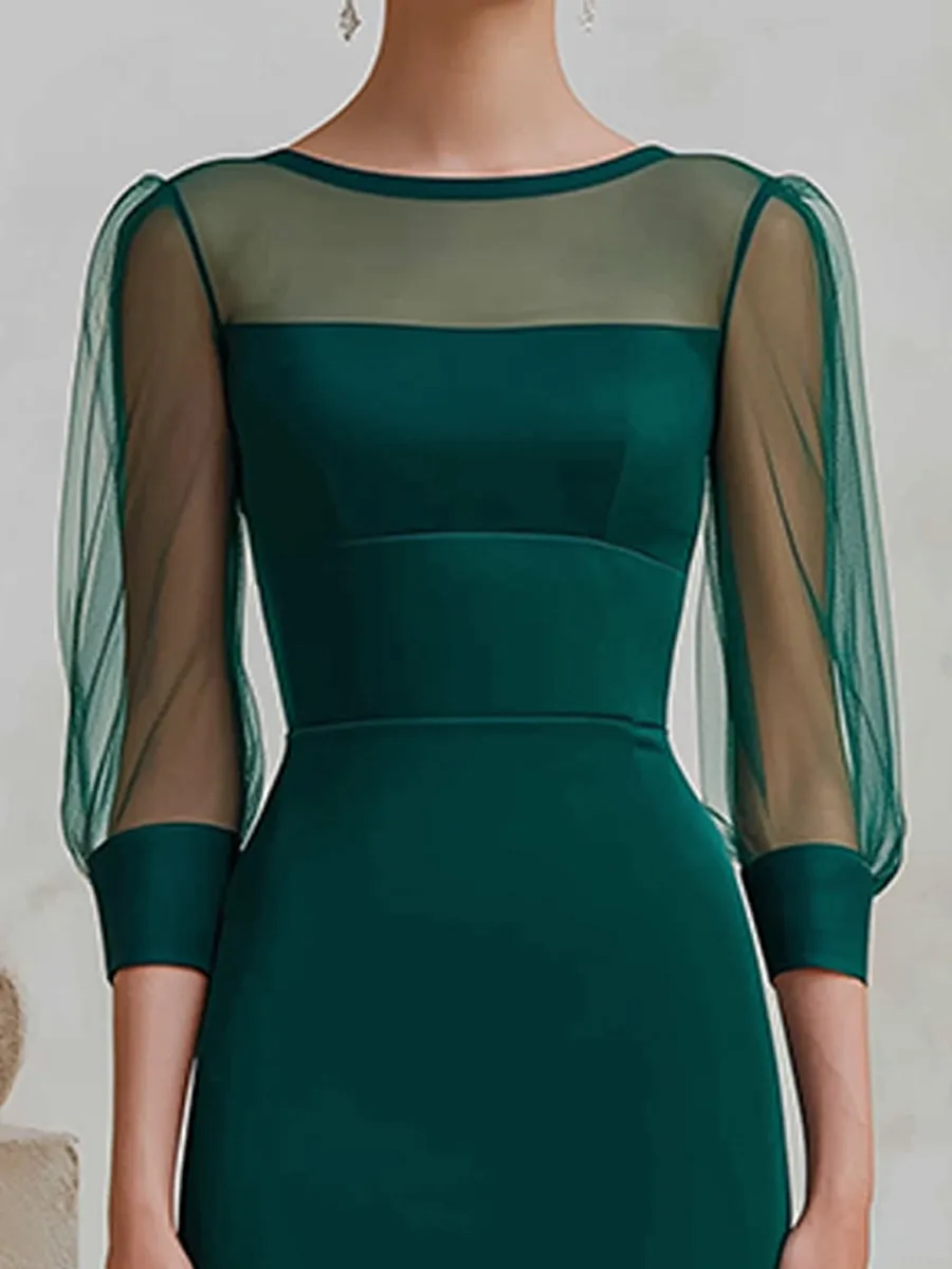 Sheer Mesh Sleeve Structured Midi Dress sold by Mooyius product image thumbnail 2