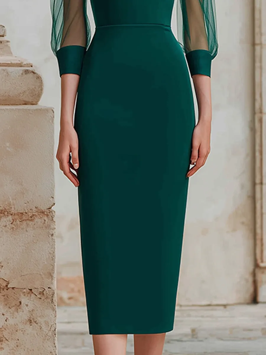 Sheer Mesh Sleeve Structured Midi Dress sold by Mooyius product image thumbnail 3