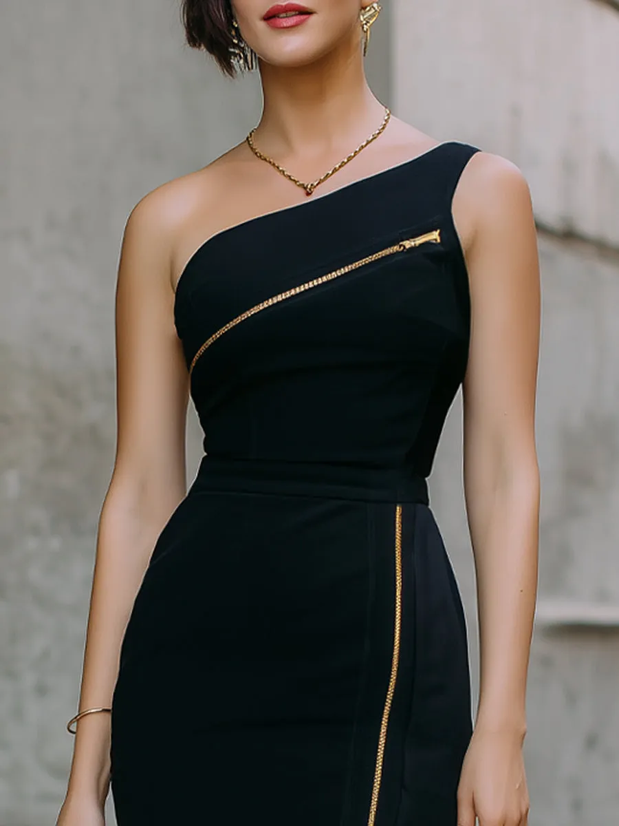 One-Shoulder Zip-Detail Structured Midi Dress sold by Mooyius product image thumbnail 2