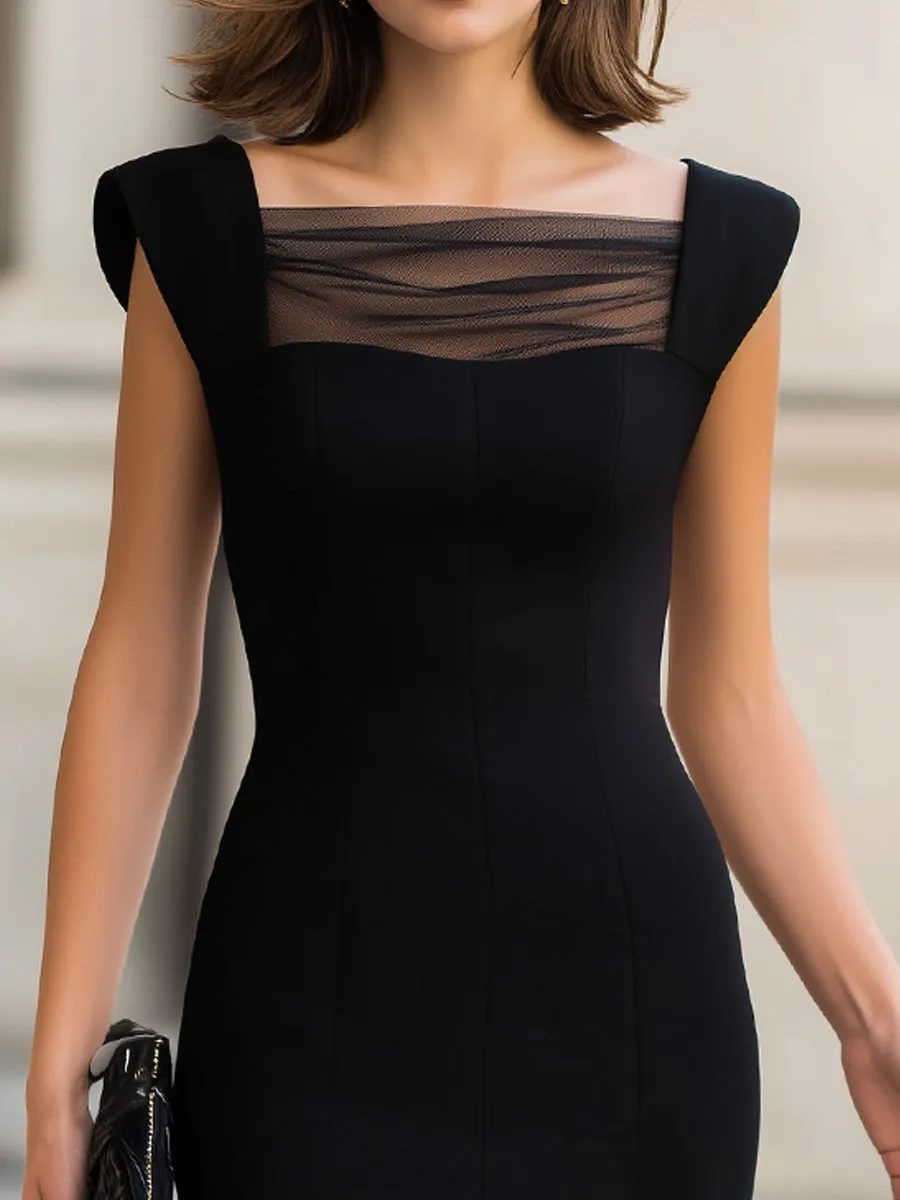 Structured Illusion Neck Sheath Dress With Sculpted Paneling sold by Mooyius product image thumbnail 3