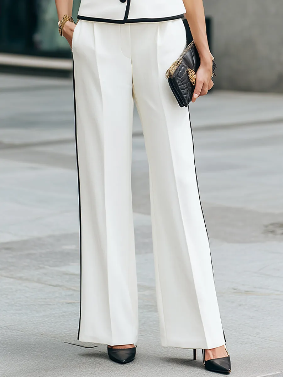 Contrast Trim Button-Front Sleeveless Top And Wide-Leg Pants Set sold by Mooyius product image thumbnail 4