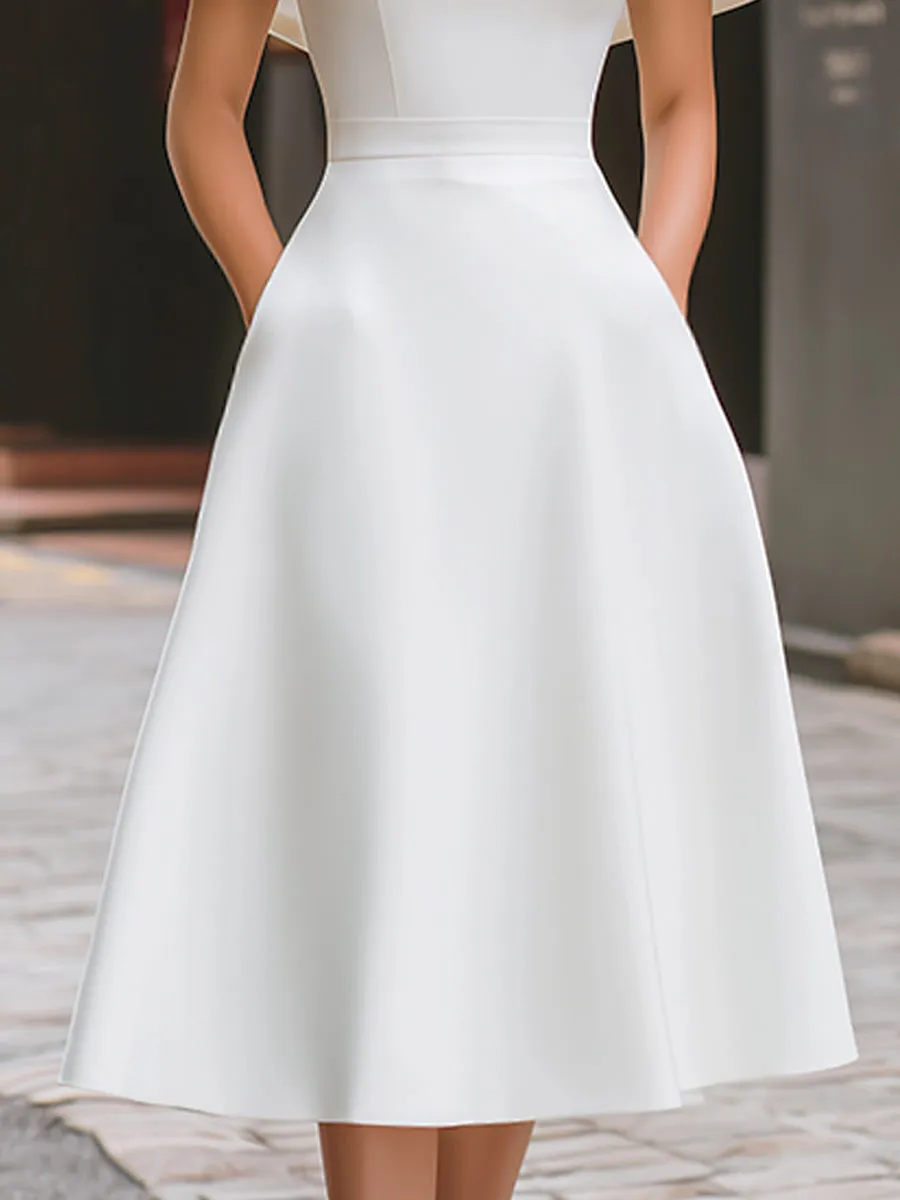 High Neck Cape Sleeve Keyhole A-Line Midi Dress sold by Mooyius product image thumbnail 3