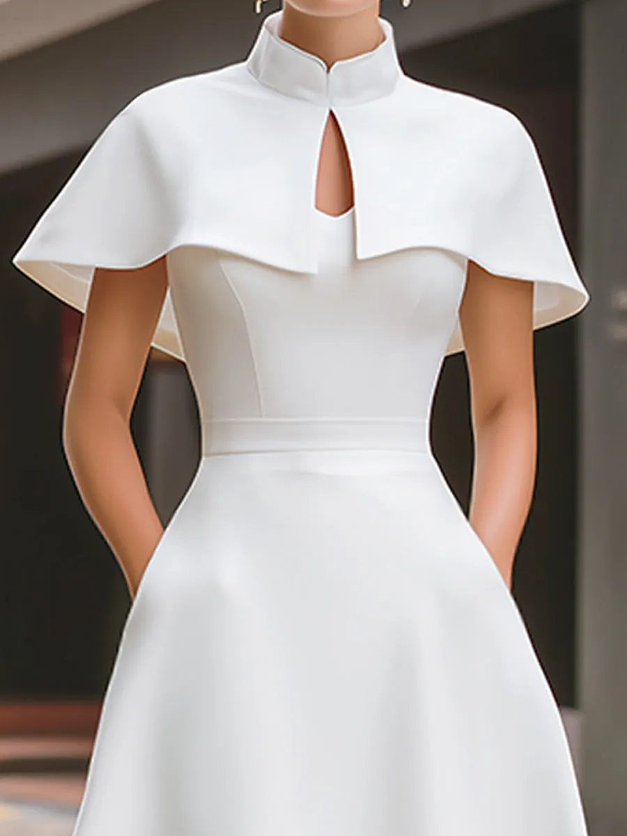 High Neck Cape Sleeve Keyhole A-Line Midi Dress sold by Mooyius product image thumbnail 2