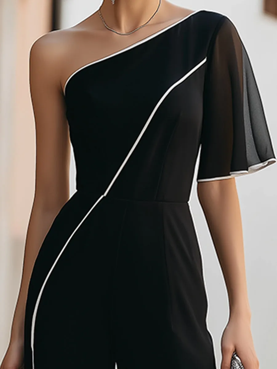 One-Shoulder Chiffon Sleeve Wide-Leg Jumpsuit sold by Mooyius product image thumbnail 2
