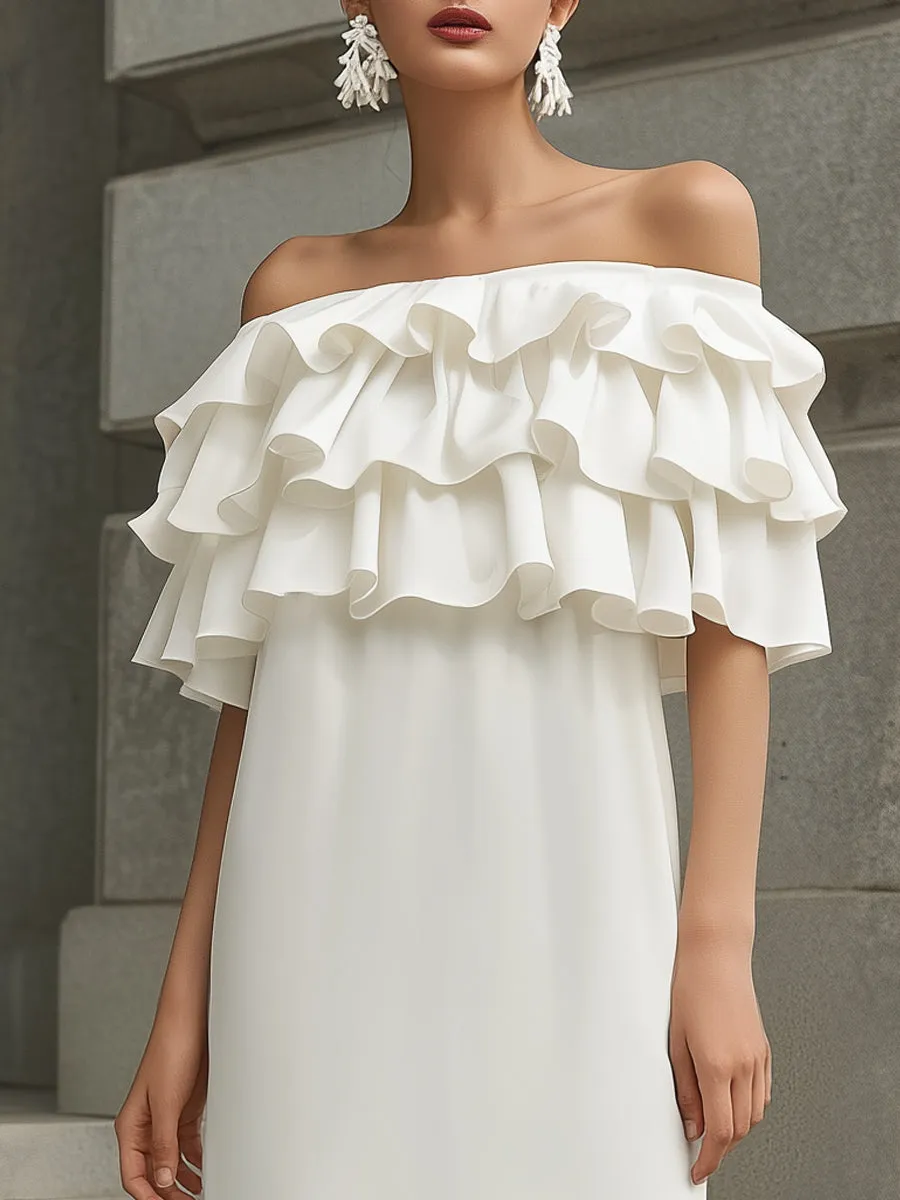 Off-Shoulder Layered Ruffle Mini Dress sold by Mooyius product image thumbnail 2