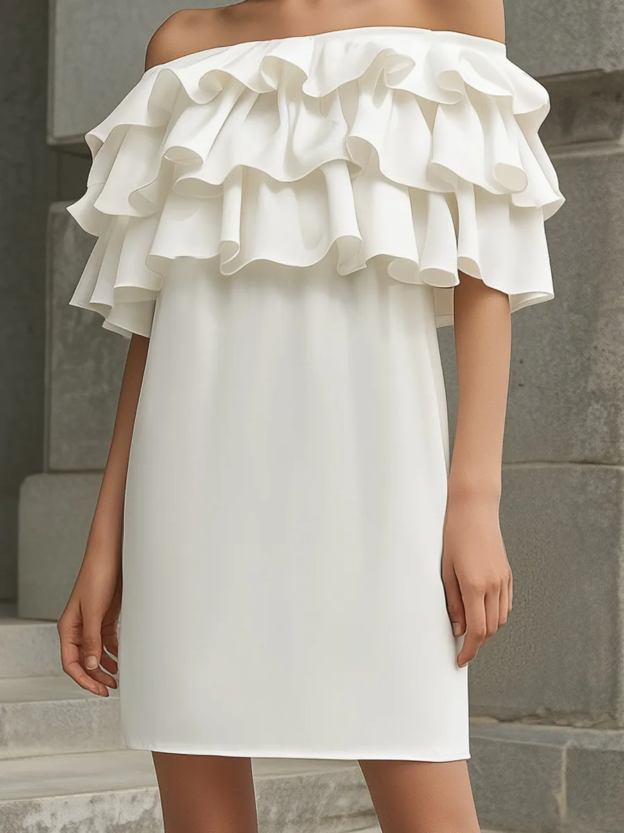 Off-Shoulder Layered Ruffle Mini Dress sold by Mooyius product image thumbnail 3