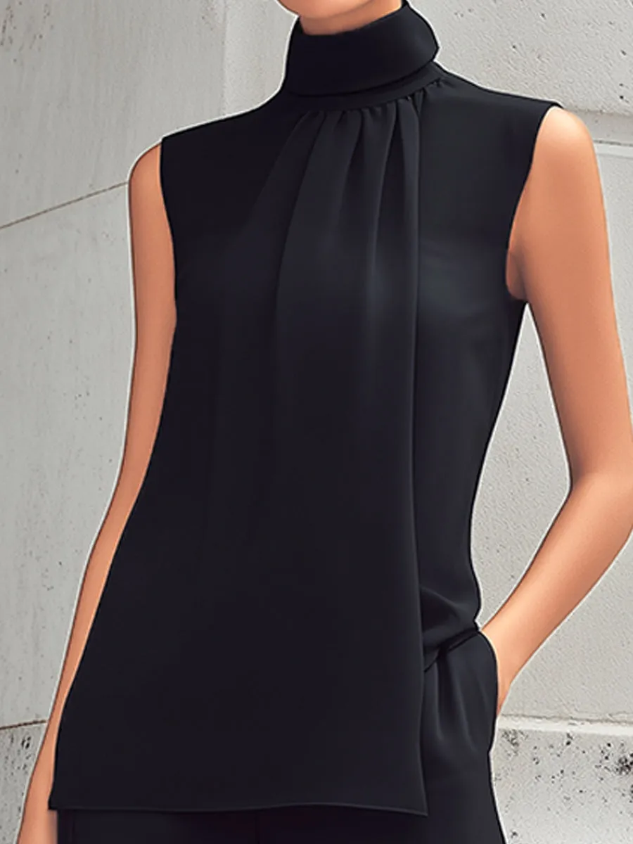 High Neck Pleated Front Sleeveless Top And Wide-Leg Pants Set sold by Mooyius product image thumbnail 4