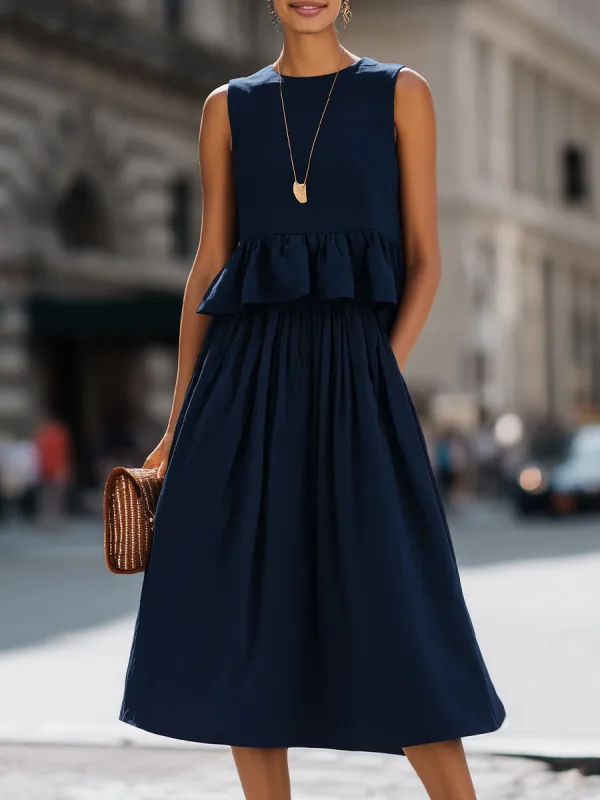 Sleeveless Ruffle Peplum Midi Dress Set made by Mooyius