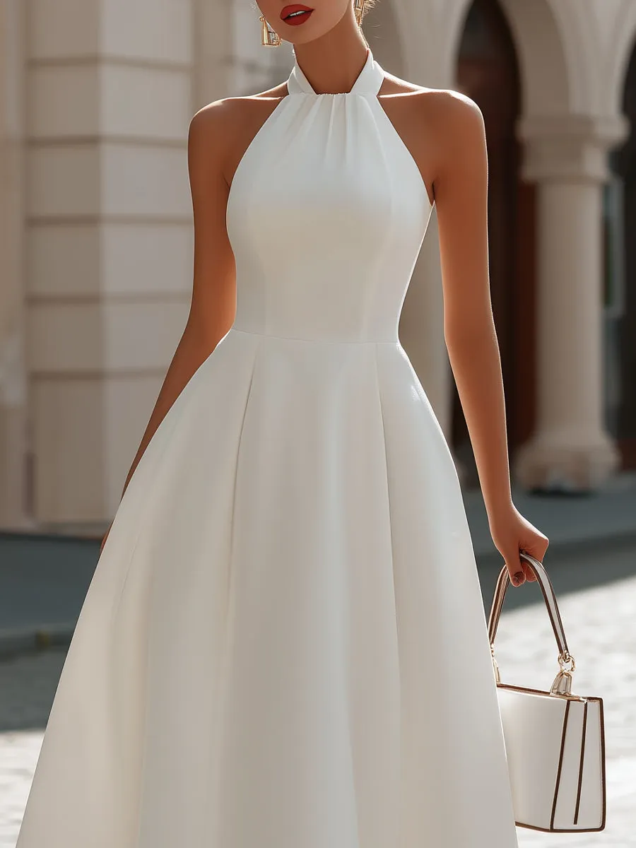 Halter Neck Sleeveless Fit-and-Flare Midi Dress sold by Mooyius product image thumbnail 3