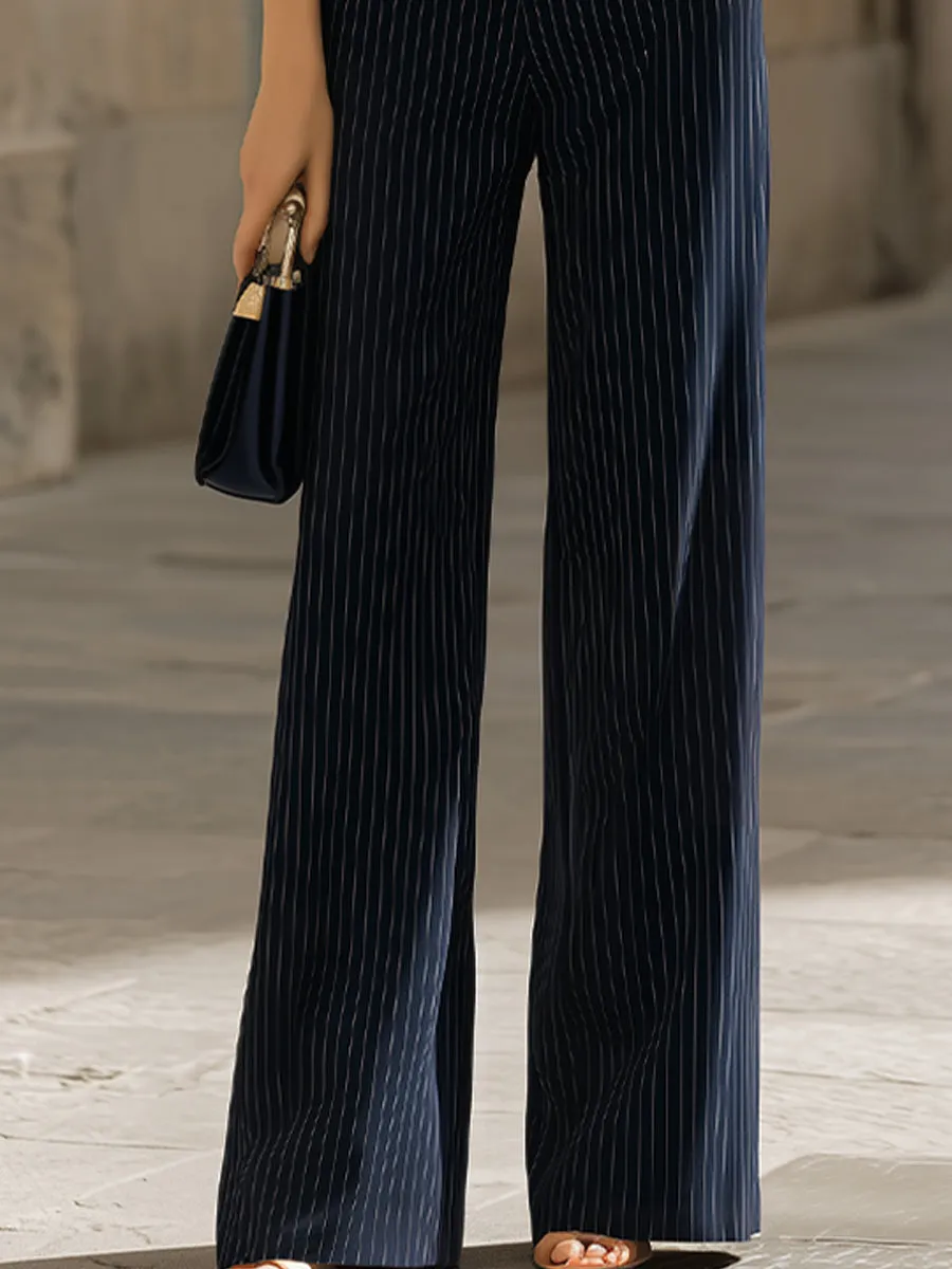 Pinstripe Sleeveless Double-Breasted Vest & Wide-Leg Pants Two-Piece Suit sold by Mooyius product image thumbnail 3