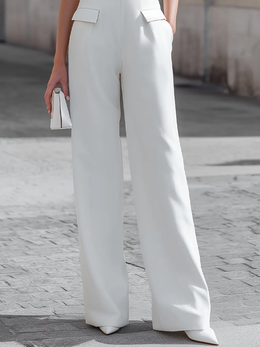 Deep V-Neck Sleeveless Wide-Leg Tailored Jumpsuit sold by Mooyius product image thumbnail 3