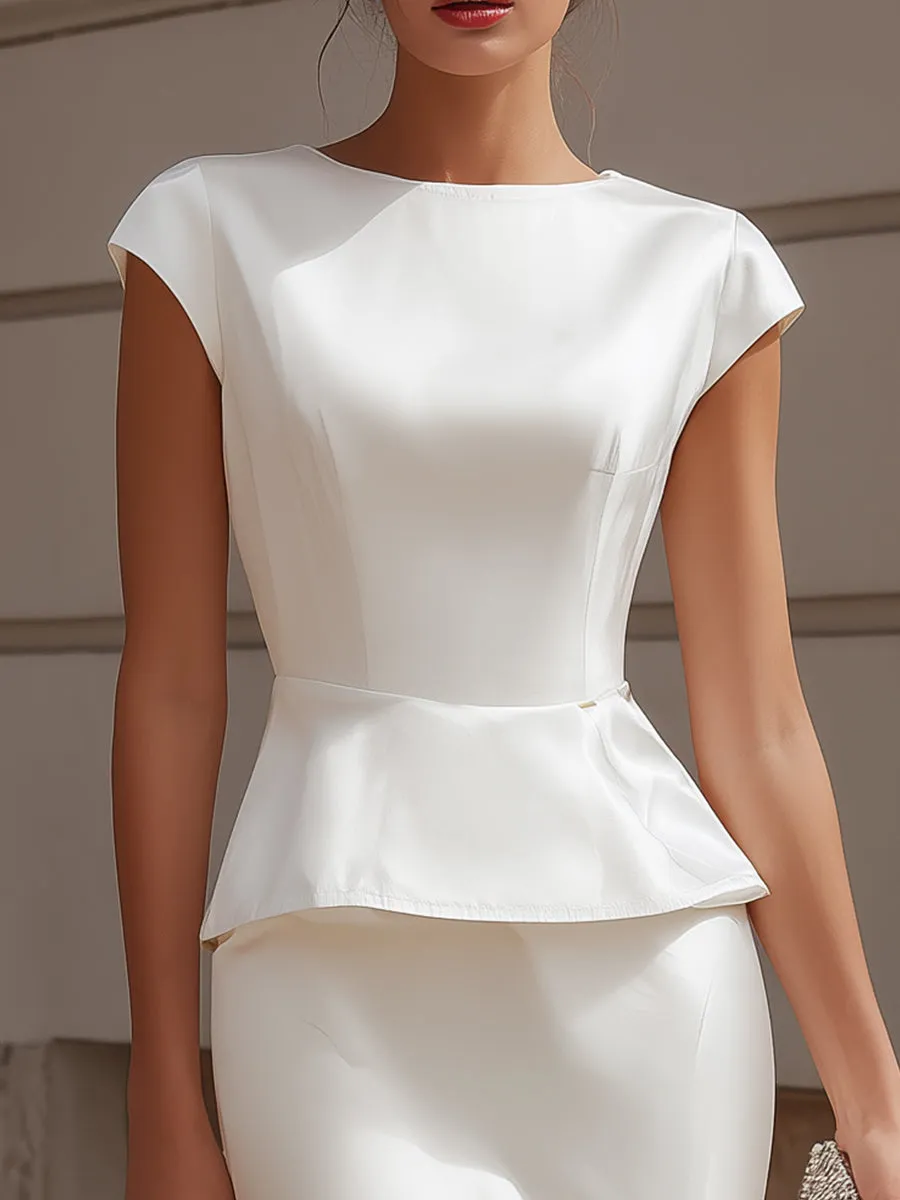 Structured Cap Sleeve Peplum Sheath Dress With Sculpted Waist sold by Mooyius product image thumbnail 3