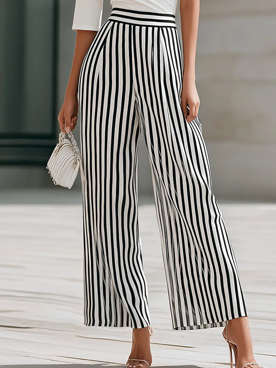 Off-Shoulder Draped Top And Striped Wide-Leg Pants Set sold by Mooyius product image thumbnail 3