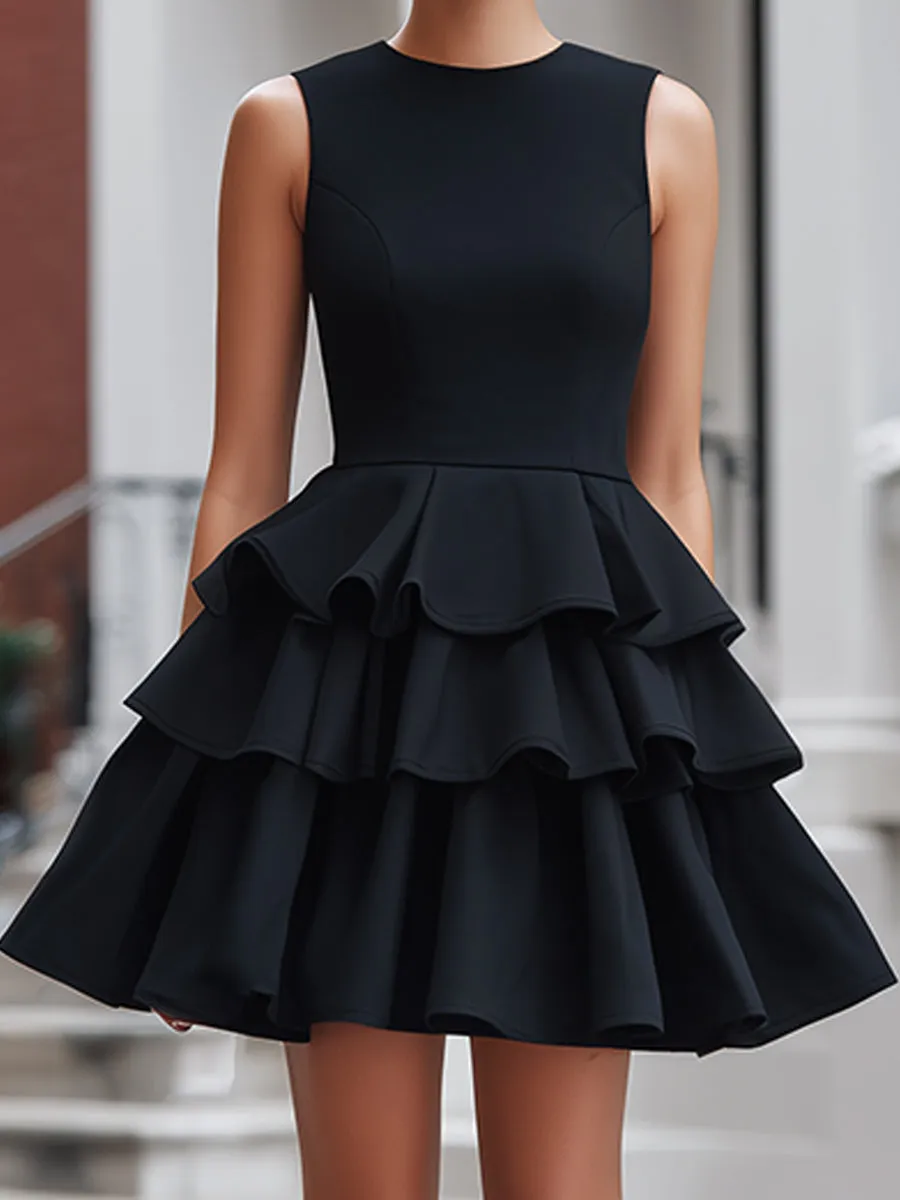 Tiered Ruffle Hem Sleeveless Structured Mini Dress sold by Mooyius product image thumbnail 3