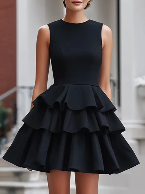 Tiered Ruffle Hem Sleeveless Structured Mini Dress made by Mooyius