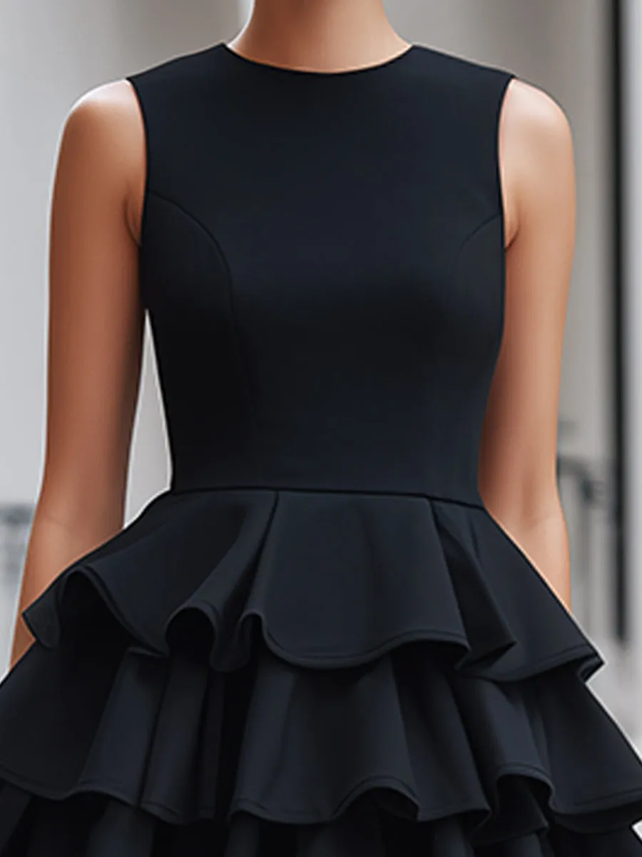 Tiered Ruffle Hem Sleeveless Structured Mini Dress sold by Mooyius product image thumbnail 2