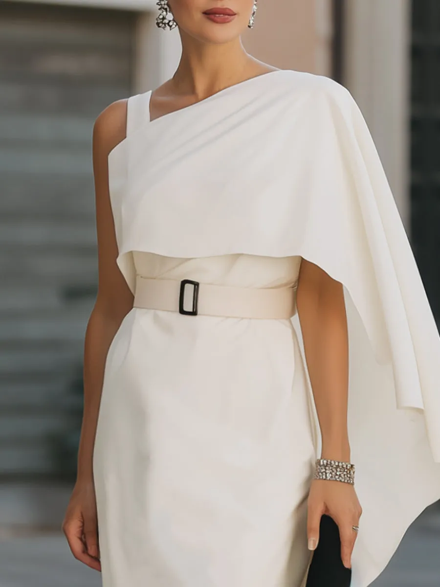 Asymmetric Cape-Style One-Shoulder Belted Midi Dress sold by Mooyius product image thumbnail 2