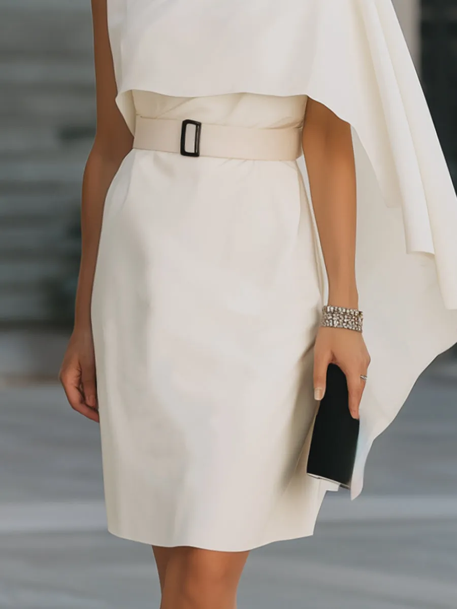 Asymmetric Cape-Style One-Shoulder Belted Midi Dress sold by Mooyius product image thumbnail 3