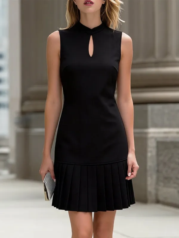 High-Neck Keyhole Sleeveless Pleated-Hem Sheath Dress made by Something Navy