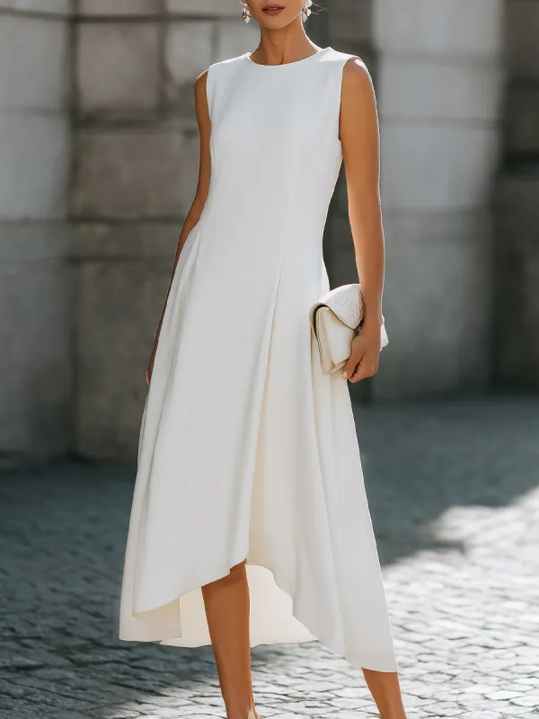Sleeveless High-Low A-Line Dress With Clean Tailored Panels made by Mooyius