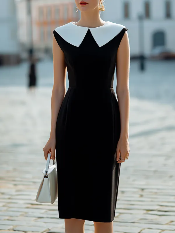 Contrast Statement Collar Sleeveless Structured Midi Dress made by Mooyius