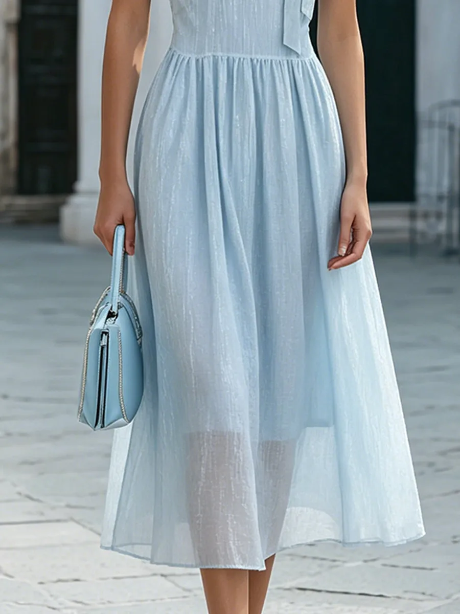 Halter Neck Tie Detail Soft Sheer Midi Dress sold by Mooyius product image thumbnail 4