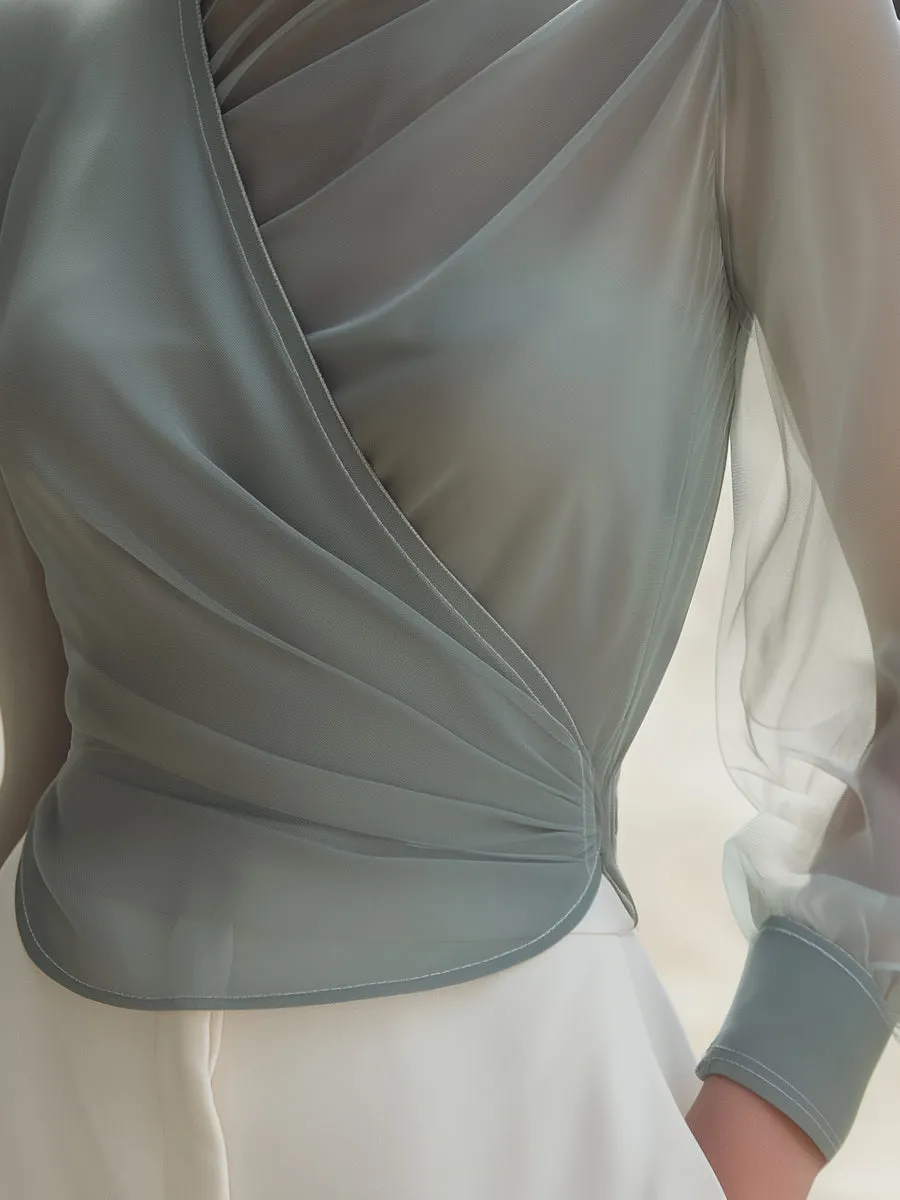 Sheer High-Neck Draped Blouse With Soft Pleated sold by Mooyius product image thumbnail 3