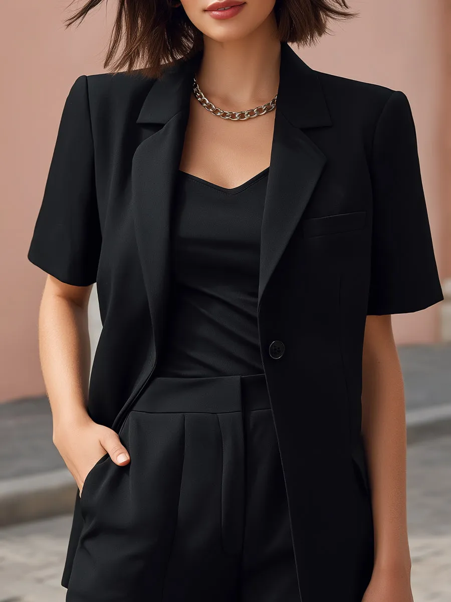 Three-Piece Set Tailored Blazer Camisole And High-Waist Shorts sold by Mooyius product image thumbnail 2