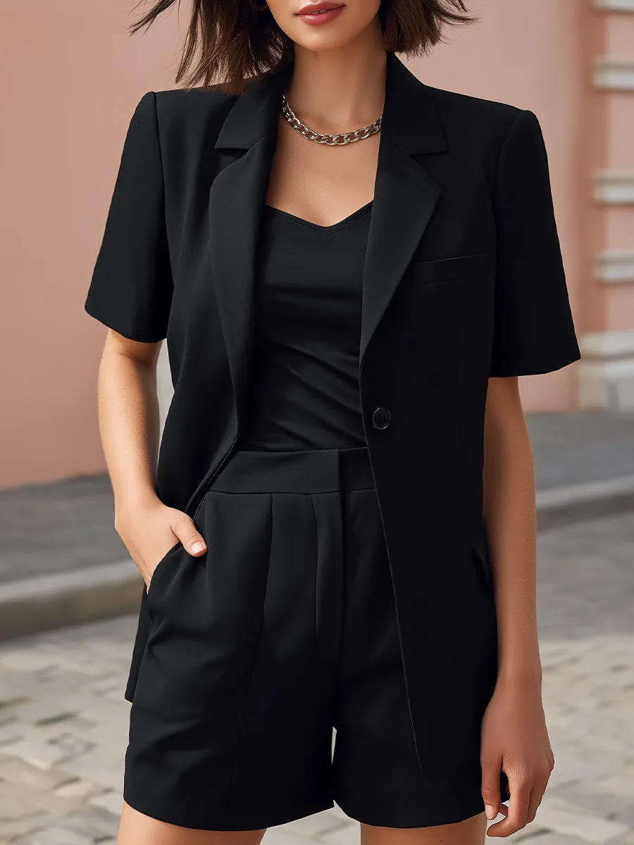 Three-Piece Set Tailored Blazer Camisole And High-Waist Shorts sold by Mooyius