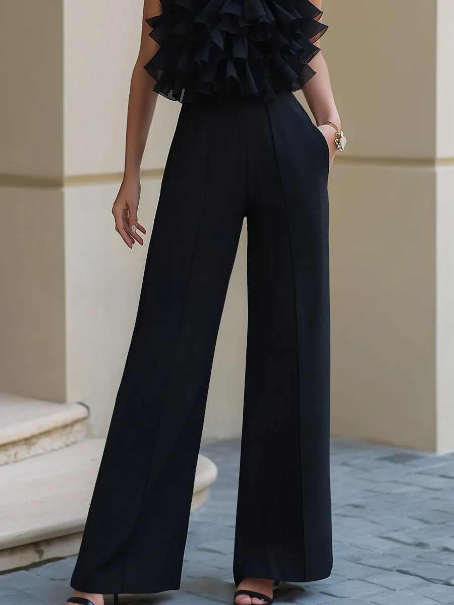Layered Ruffle Halter Neck Wide-Leg Jumpsuit sold by Mooyius product image thumbnail 3
