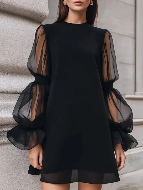 Sheer Lantern Sleeve A-Line Mini Dress made by Mooyius