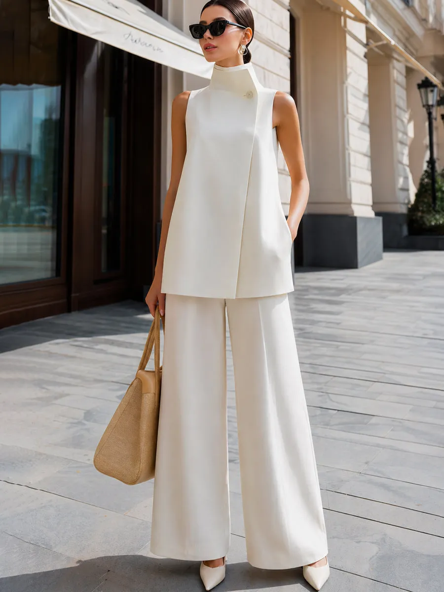 High-Neck Sleeveless Top And Wide-Leg Pants Two-Piece Set sold by Mooyius product image thumbnail 2