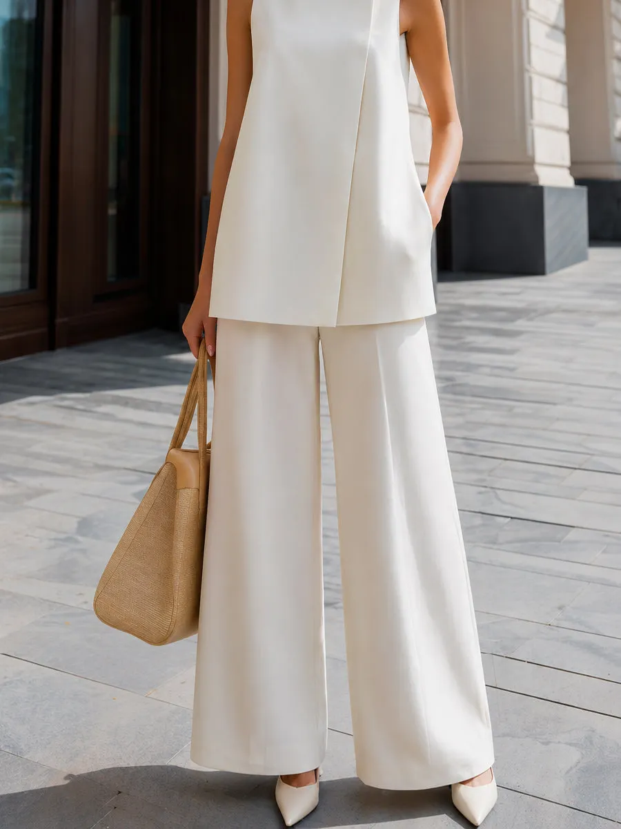 High-Neck Sleeveless Top And Wide-Leg Pants Two-Piece Set sold by Mooyius product image thumbnail 4