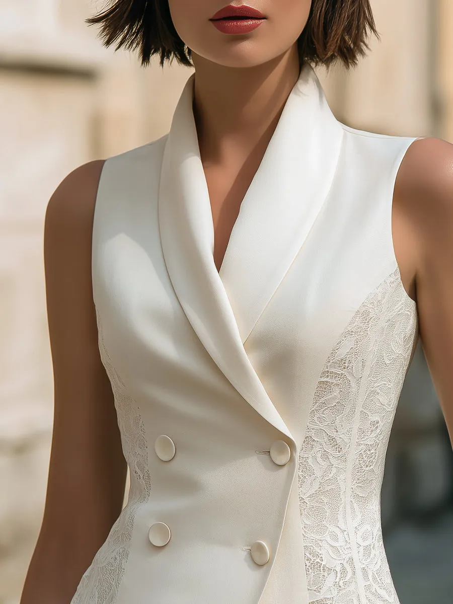 Sleeveless Double-Breasted Lace Panel Tailored Vest sold by Mooyius product image thumbnail 2