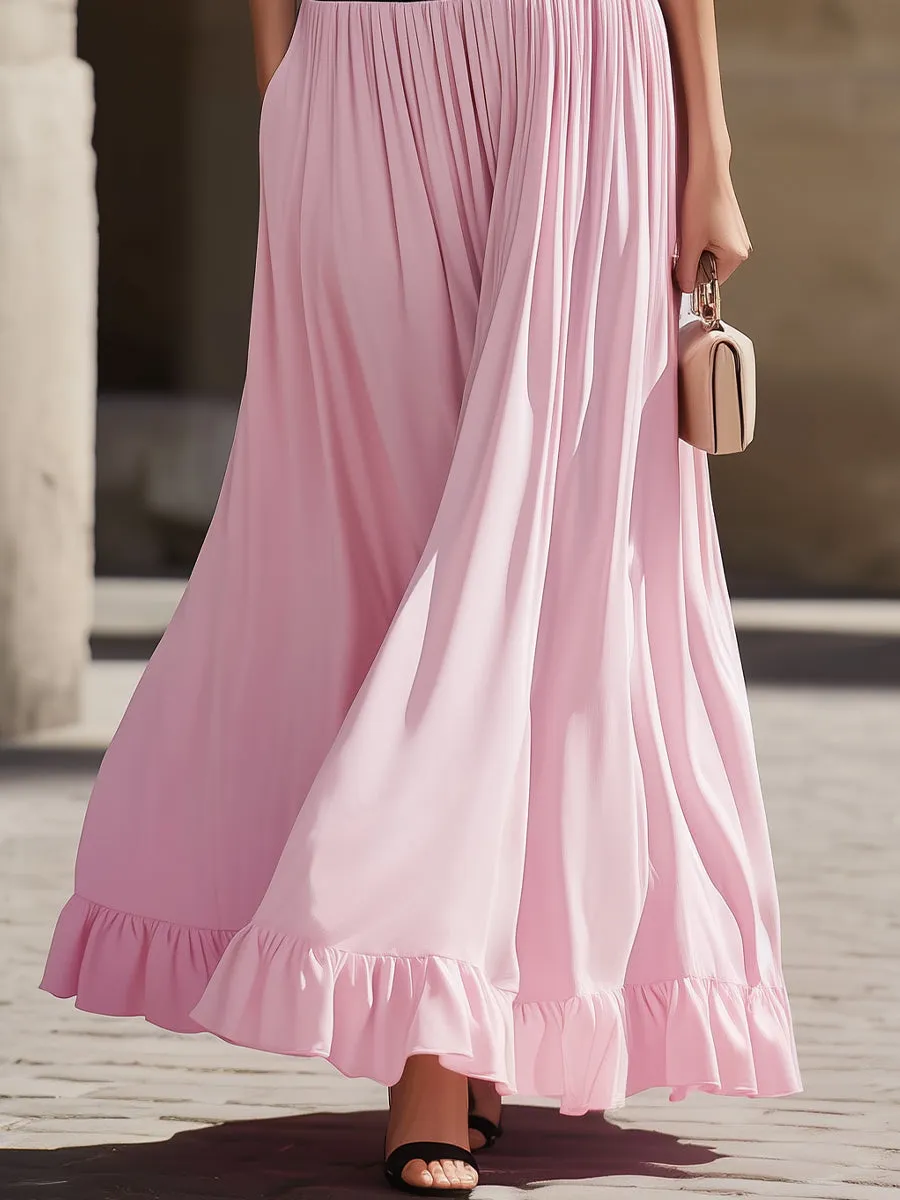 Black Off-the-Shoulder Ruffled Bodice & Pink Flowy Skirt Two-Tone Maxi Dress sold by Mooyius product image thumbnail 5