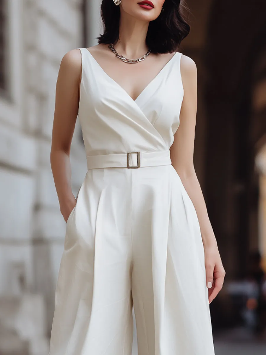 Sleeveless Wrap-Neck Wide-Leg Jumpsuit sold by Mooyius product image thumbnail 2
