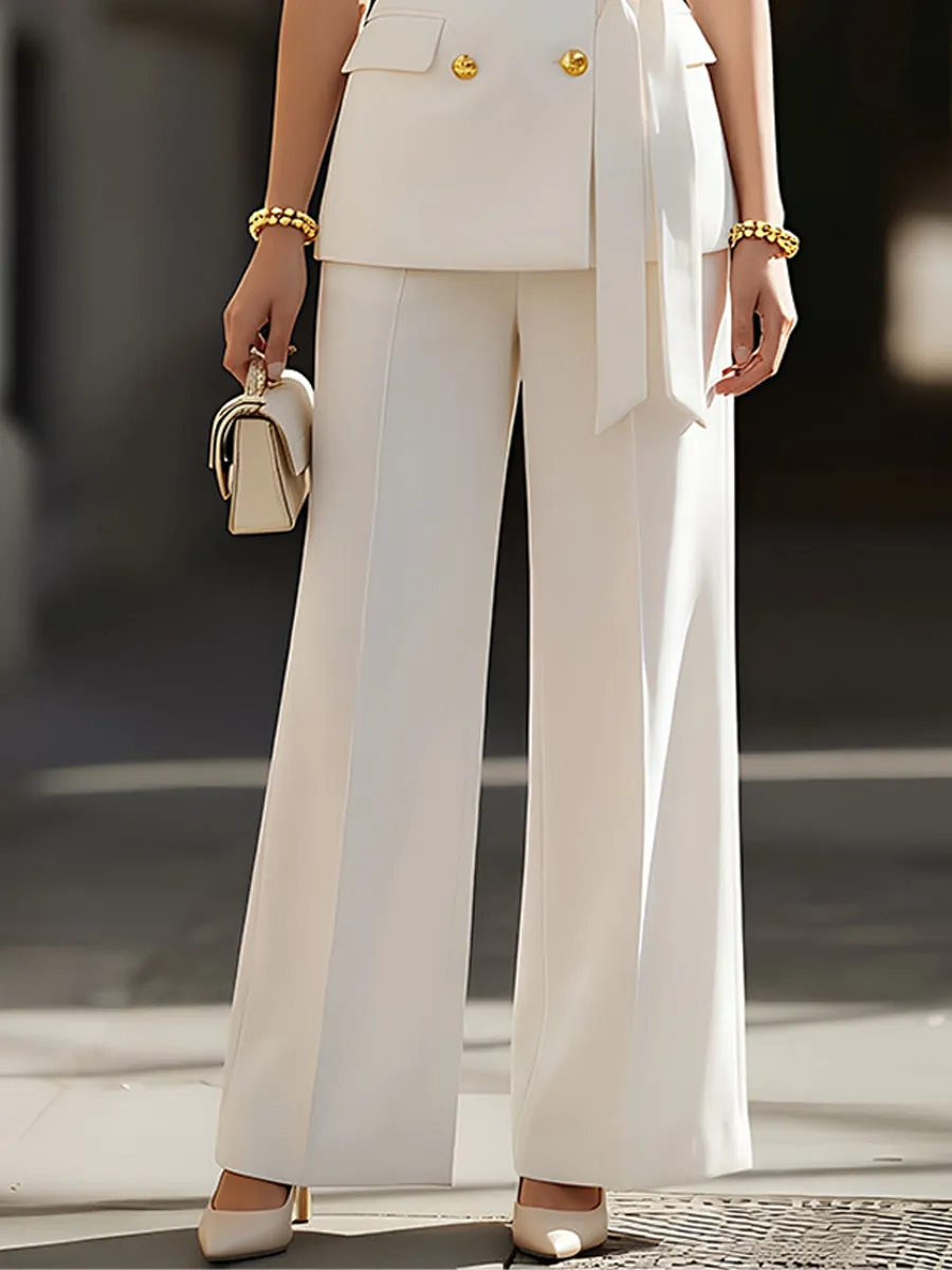 Double-Breasted Sleeveless Blazer Vest & Wide-Leg Trousers Two-Piece Set sold by Mooyius product image thumbnail 4