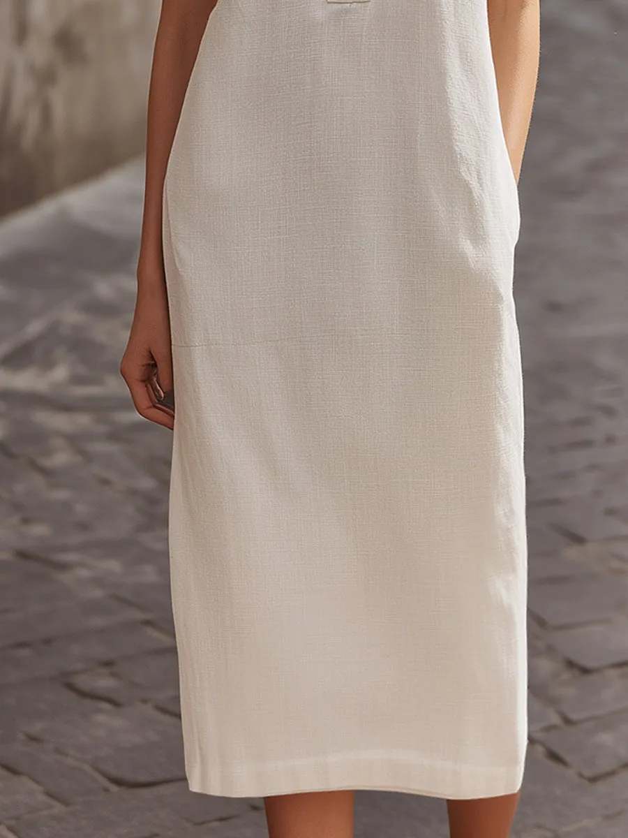 Minimalist Stand Collar Sleeveless Straight Midi Dress sold by Mooyius product image thumbnail 3