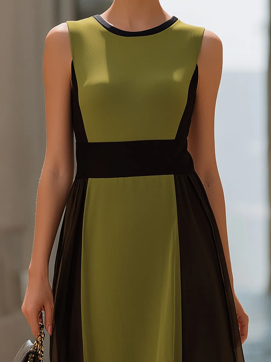 Color-Block Sheer Panel Sleeveless Midi Dress sold by Mooyius product image thumbnail 2